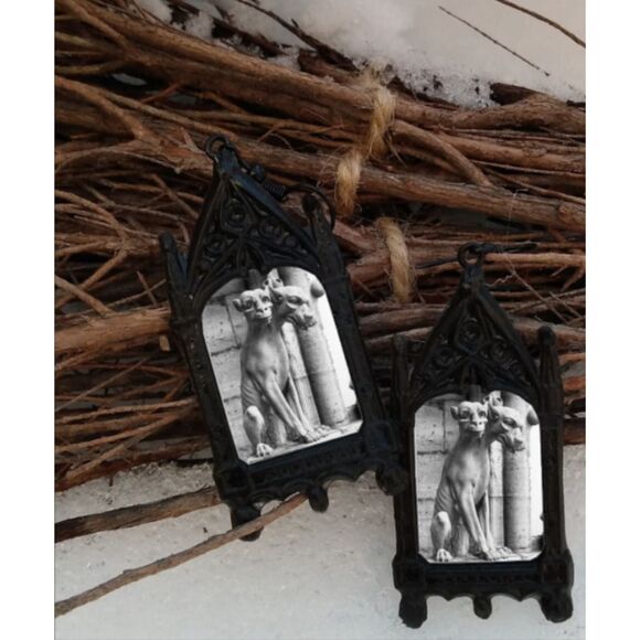 Cerberus Earrings Three Headed Dog Stone Sculpture Cathedral Architecture - Picture 2 of 2